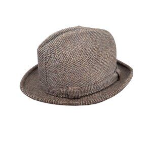 Vintage Wool Tweed Brown Fedora Hat Size 7 1/4